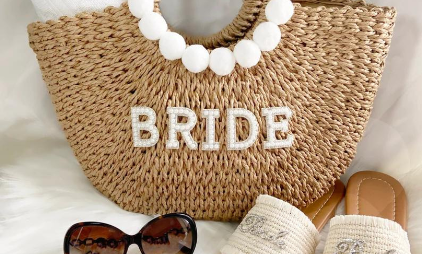bride straw bag, bridal bag,