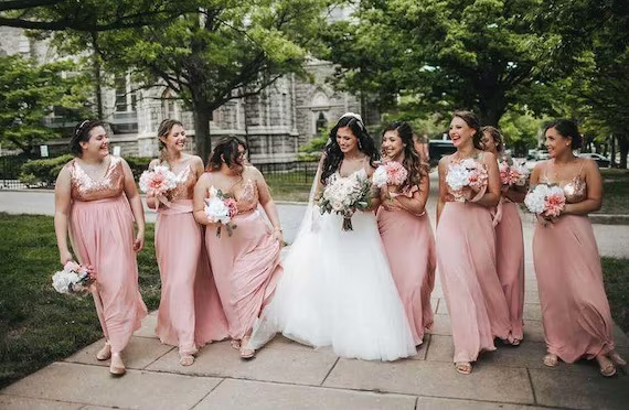 rose gold bridesmaid gowns