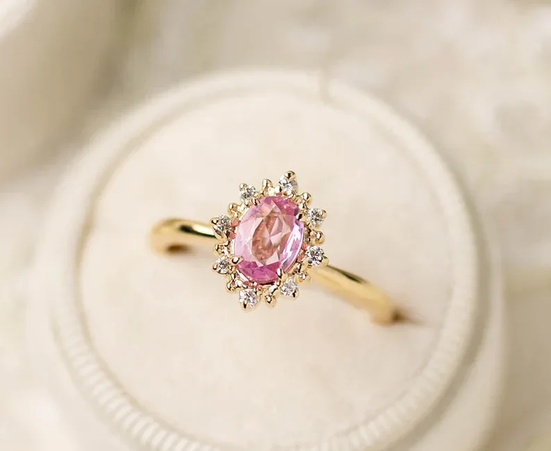 halo pink sapphire engagement rings