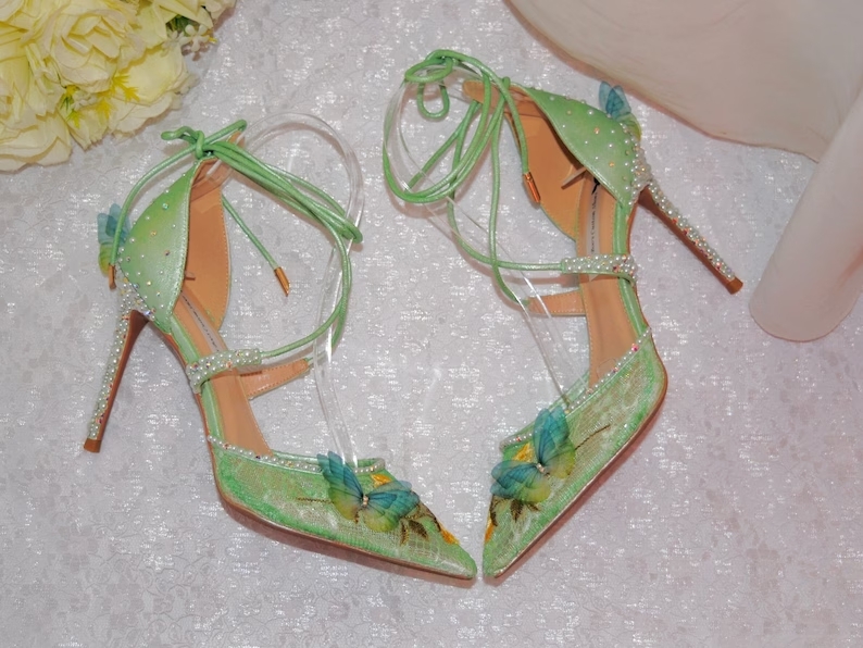 lace green wedding shoes