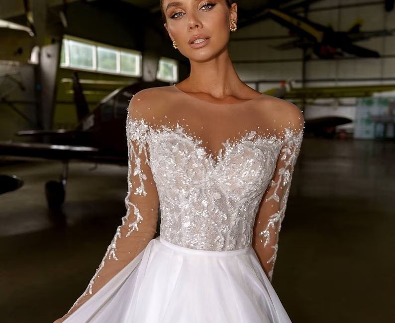 wedding gowns, illusion dresses