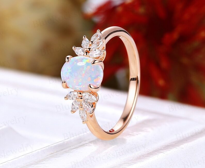rose gold opal engagement rings