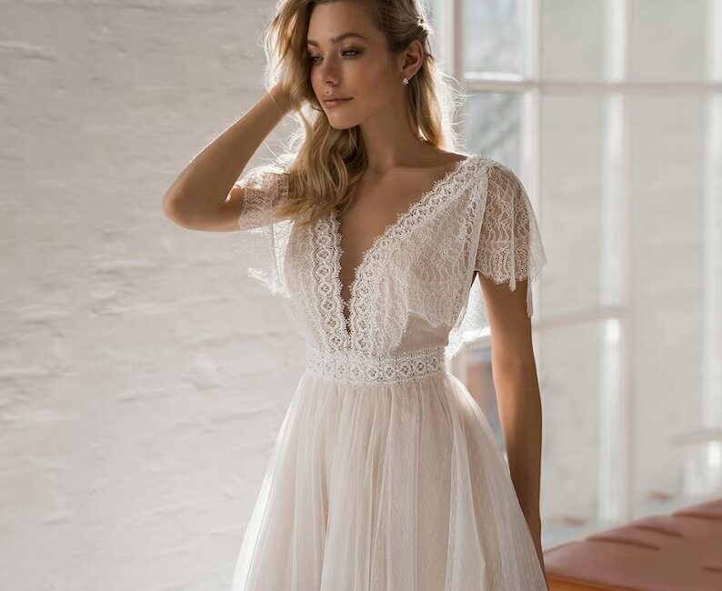 v-neck wedding dresses