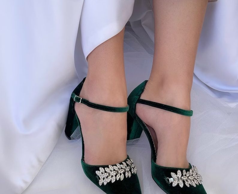 green bridal shoes