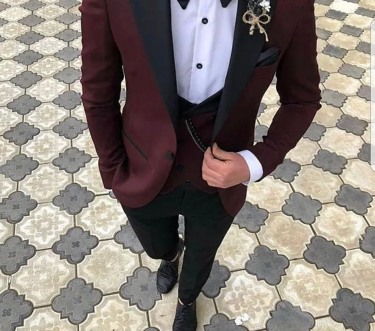 Burgundy Groom Suits