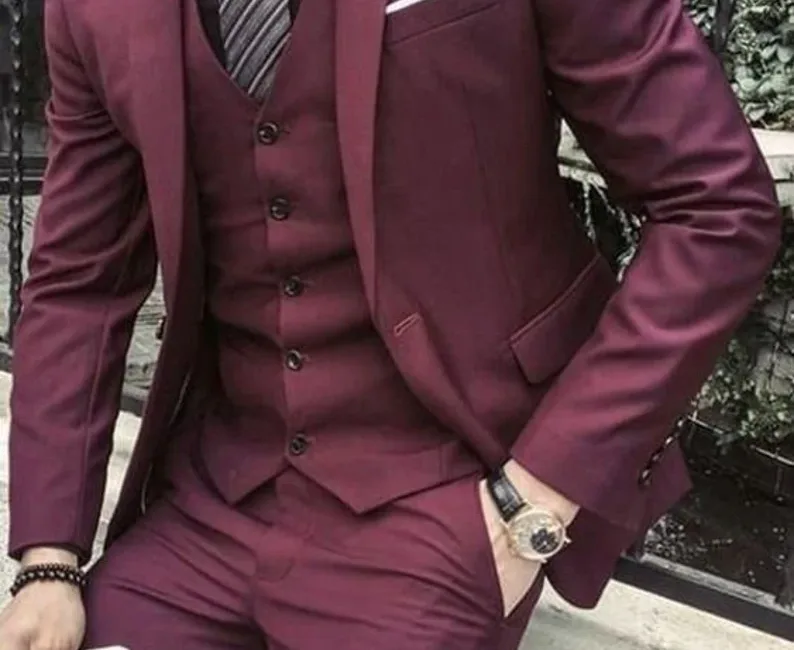 Burgundy Groom Suits